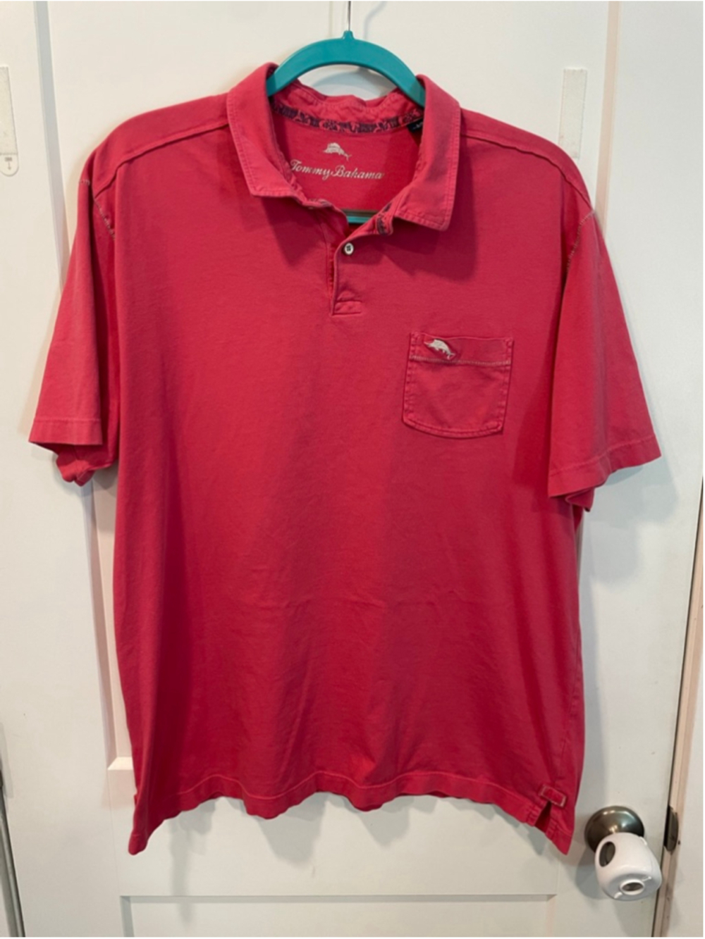 Tommy Bahama Polo Shirt Mens L 100% Pima Cotton Chest Pocket Casual Flaws